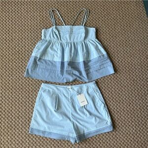 Aureum Pintick Pleated Color-block Cami Spaghetti Strap Top and Short Set